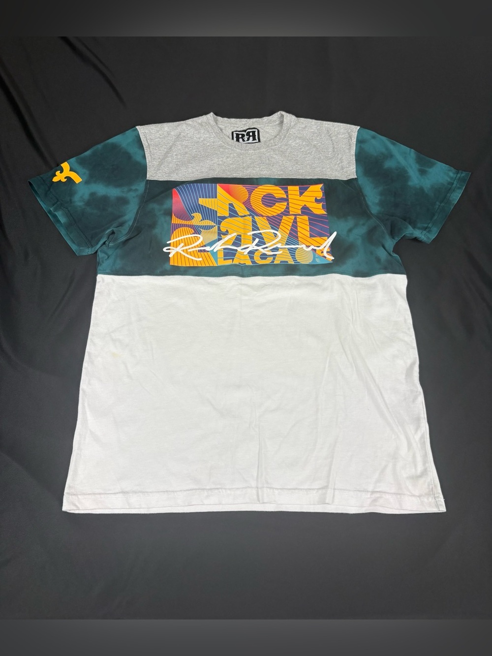 Rock Revival Mens White/Green Print Short Sleeve T-Shirt L